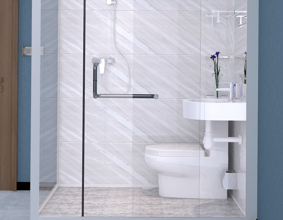 Phòng tắm tích hợp mô-đun tường kính với tấm nội thất bằng sợi nhựa PEC