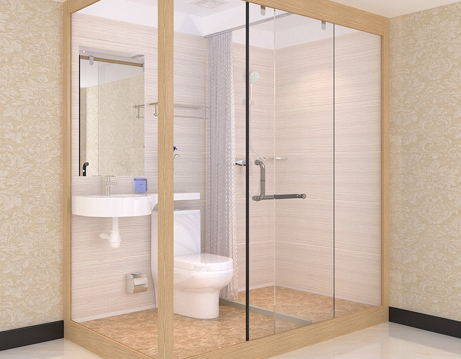Phòng tắm mô-đun của khách sạn với tấm nội thất bằng sợi nhựa PEC và tường ngoại thất bằng kính