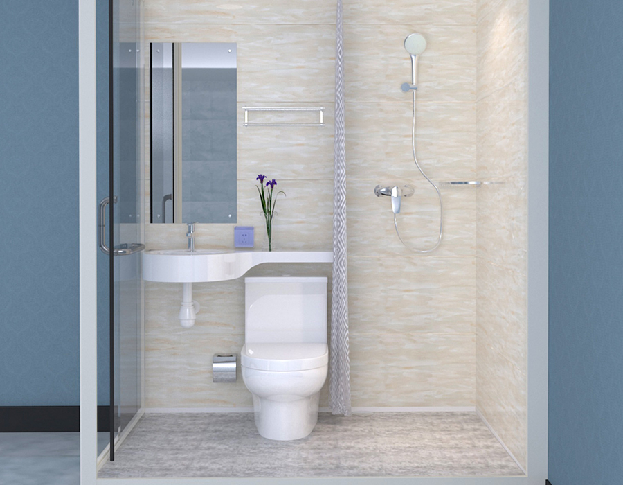 Phòng tắm đúc sẵn kiểu mô-đun với tường ngoài bằng kính để lắp đặt nhanh chóng và hiệu quả