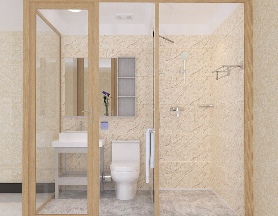 Phòng tắm tích hợp ký túc xá có tấm bên trong bằng sợi nhựa PEC và tường bên ngoài bằng kính