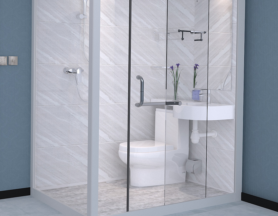 Phòng tắm tích hợp mô-đun tường kính với tấm nội thất bằng sợi nhựa PEC