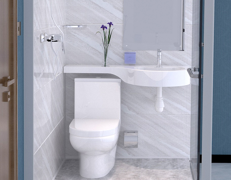 Phòng tắm tích hợp mô-đun tường kính với tấm nội thất bằng sợi nhựa PEC